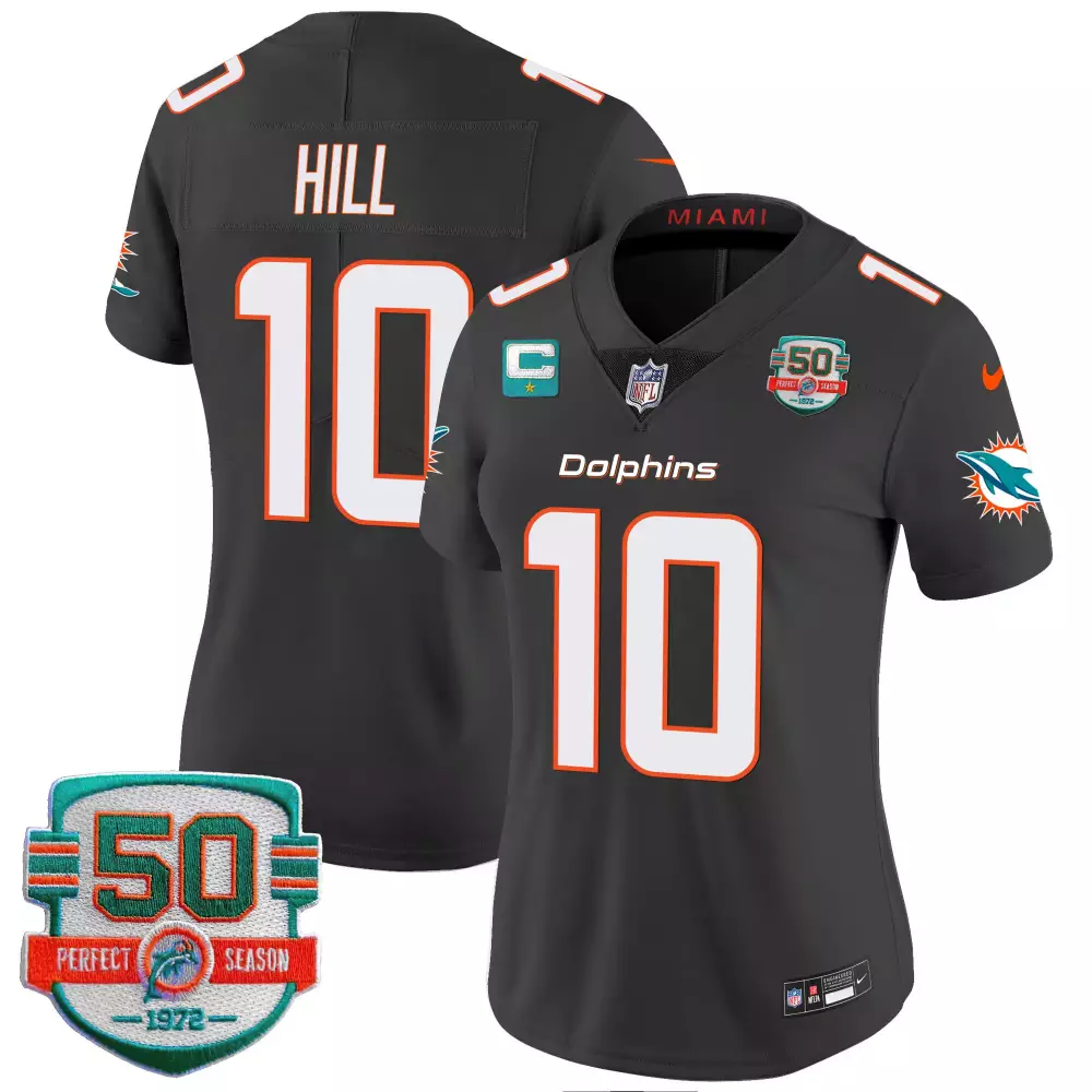 Tyreek Hill 10 Dolphins Jersey Black Men Orange White Vapor All Stitched