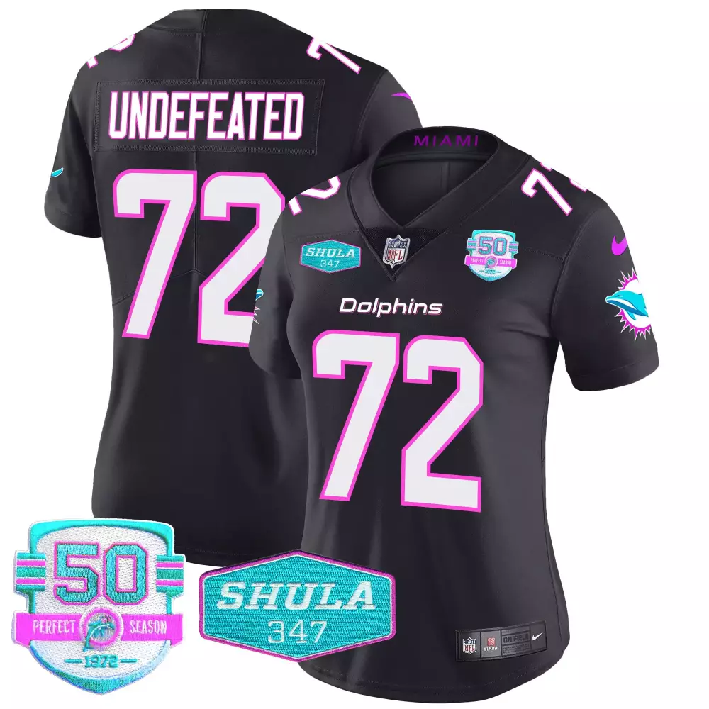 Undefeated Vice 72 Dolphins Jersey Black 50th Season 50 Perfect 1972 Shula 347 Women