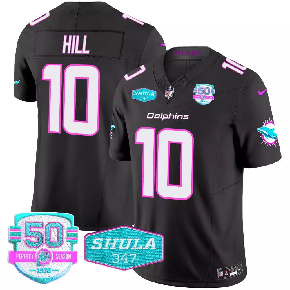 Tyreek Hill 10 Dolphins Jersey Black Perfect Season 50th Anniversary Shula 347 1972