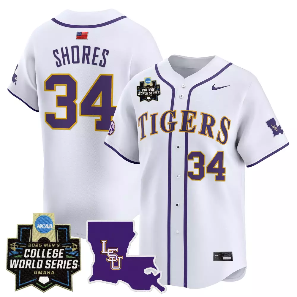 Shores College 34 Lsu Tigers Jersey White Men Purple Vapor Stitched