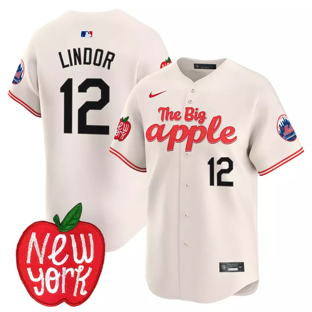 Francisco Lindor 12 New York Mets Jersey White City Connect Apple Men Alternate Black