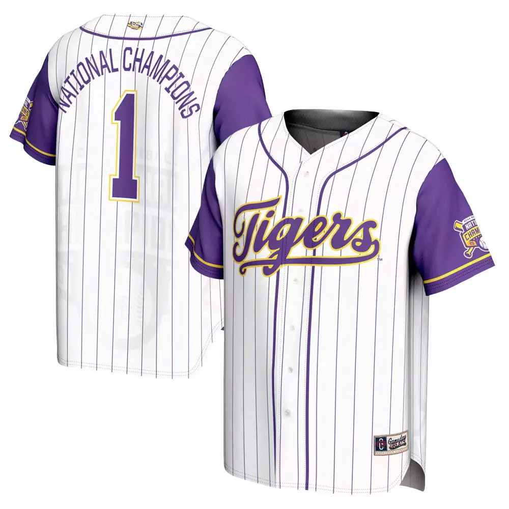 National Champions 1 Lsu Tigers Jersey Purple Men White Yellow All Stitched Vapor