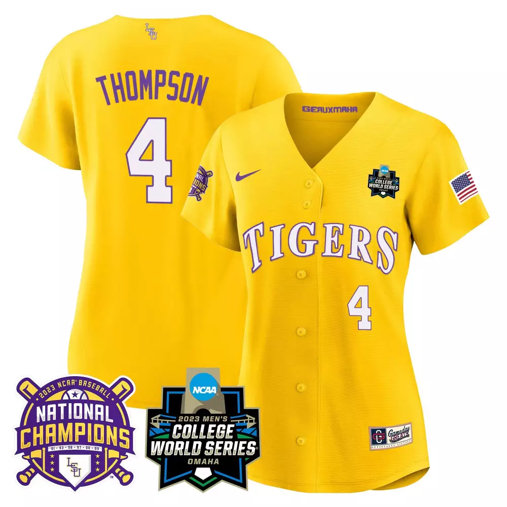 Thompson 4 Lsu Tigers Jersey Yellow 2023 College World Series Champions National