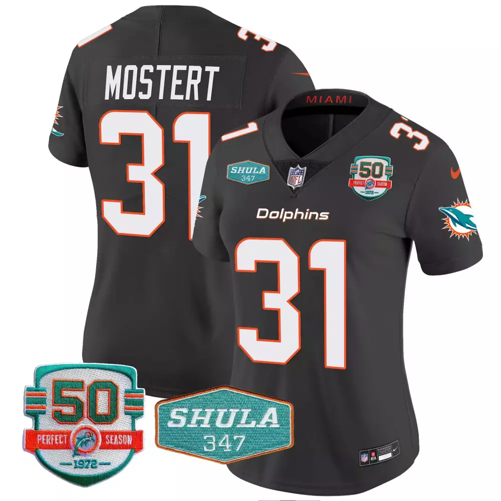Raheem Mostert 31 Miami Dolphins Jersey Black 50th Season Perfect Shula 347 Men Player