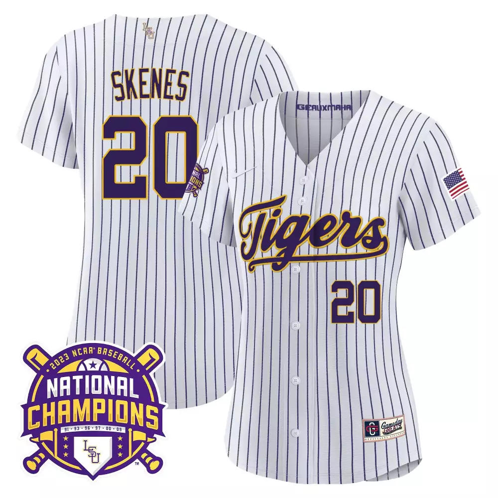 Paul Skenes 20 Tigers Jersey White 2023 Baseball National Champions Men Purple Gold
