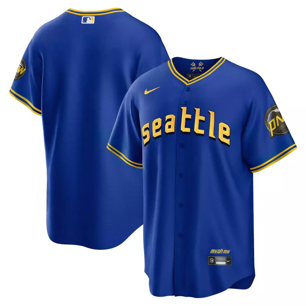 Seattle Mariners Jersey Blue City Connect Men Yellow Cool All Stitched