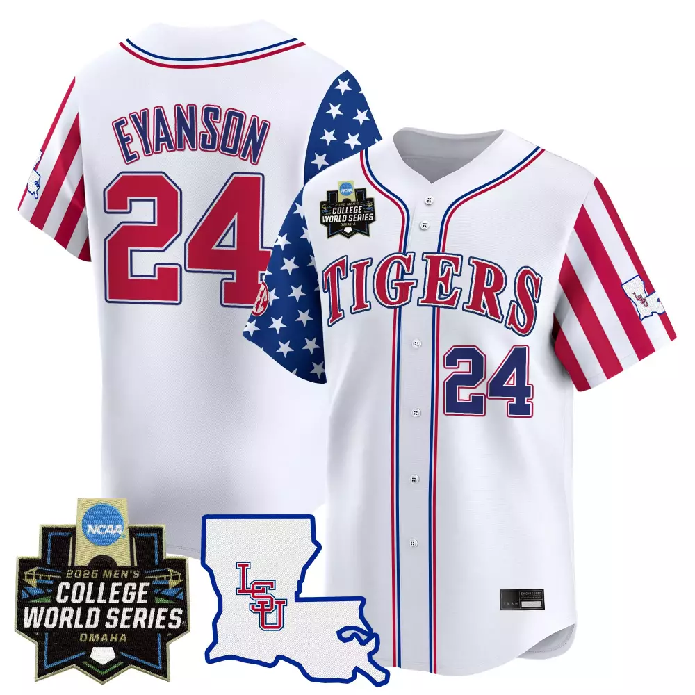 Eyanson College 24 Lsu Tigers Jersey White Men Split Custom Design Red Blue Vapor