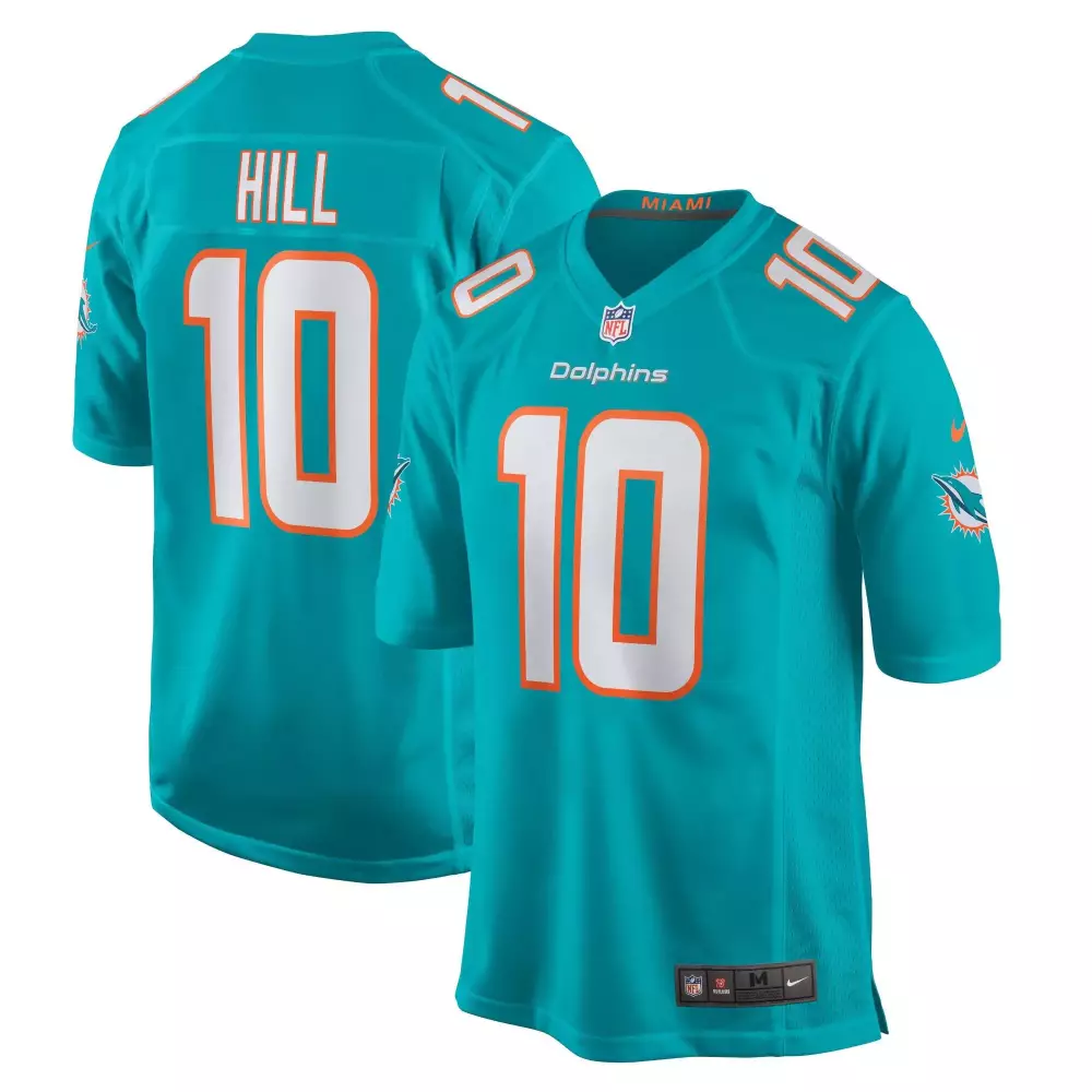Tyreek Hill 10 Dolphins Jersey Teal Men Replica Orange White Game All Stitched