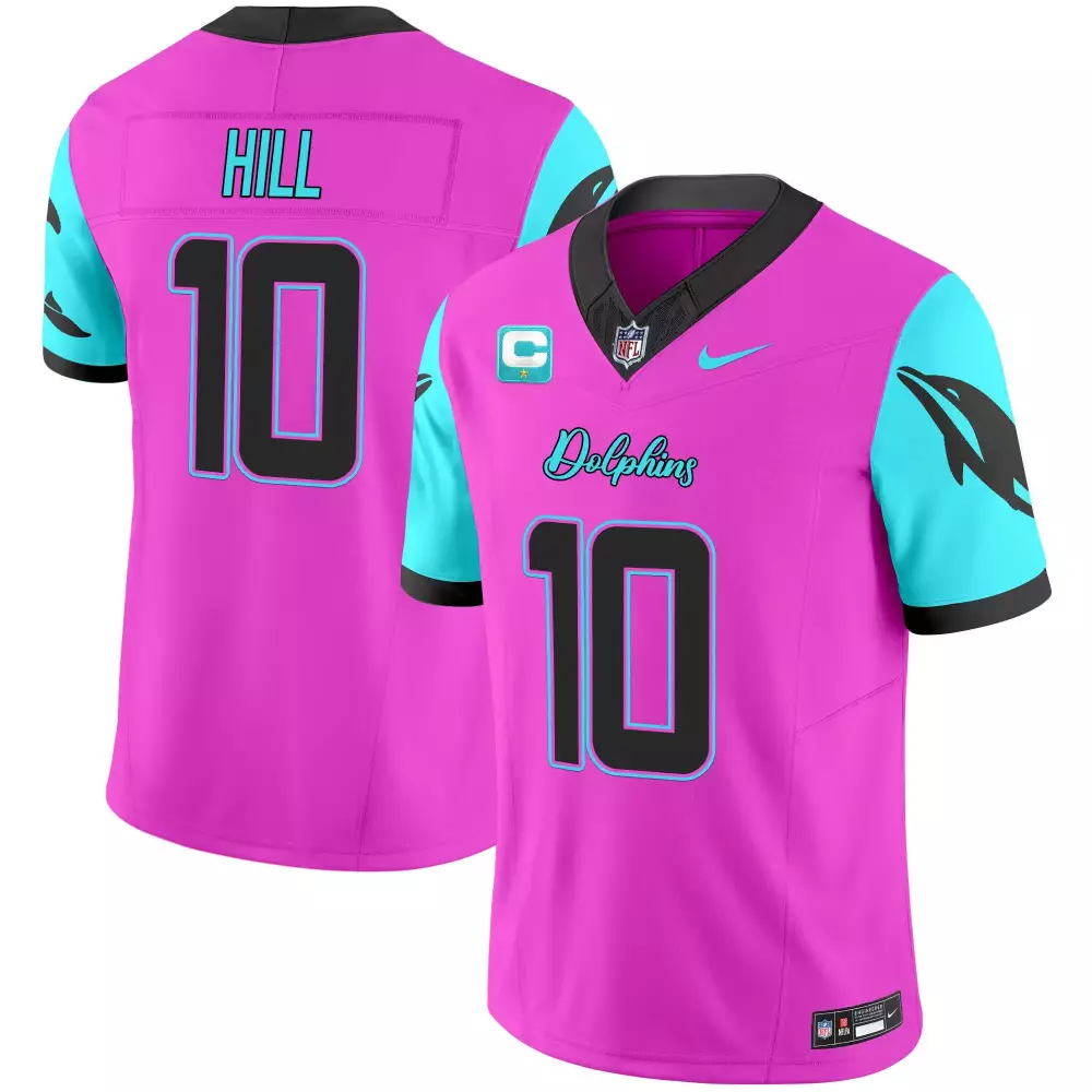 Tyreek Hill 10 Dolphins Jersey Pink Men Split Design Black Aqua Vapor Limited All