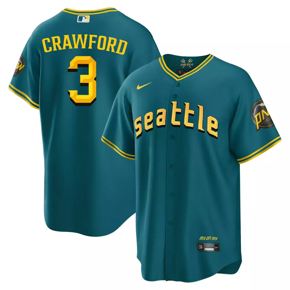 Jp Crawford 3 Seattle Jersey Teal Pnw Yellow Cool Collection All Stitched