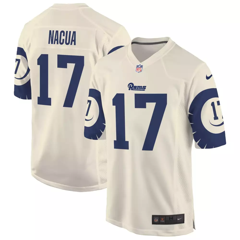 Puka Nacua 17 Rams Jersey Cream Men Standard Royal Blue Game All Stitched