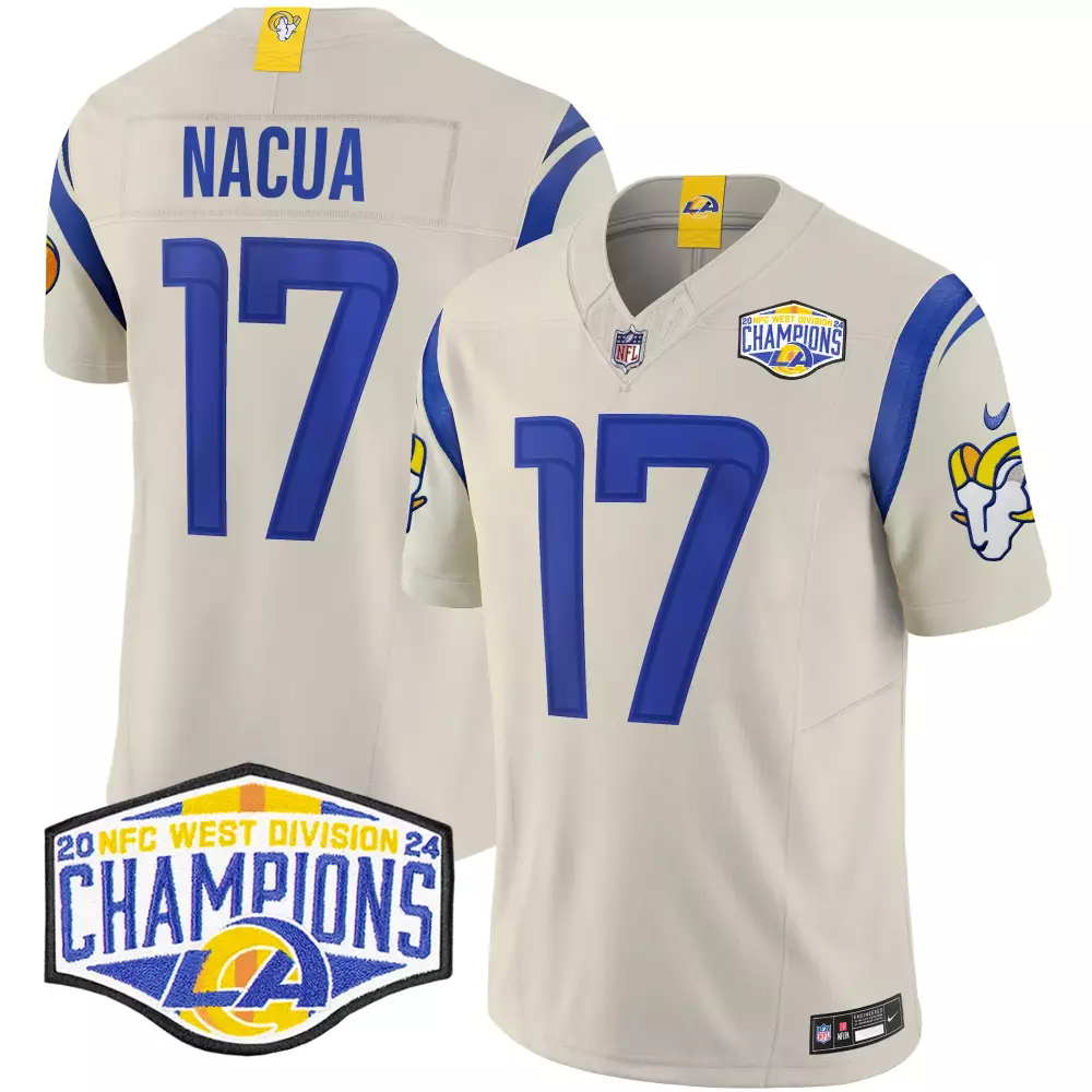 Puka Nacua 17 Los Angeles Rams Jersey Cream 2023 NFC West Division Champions Men