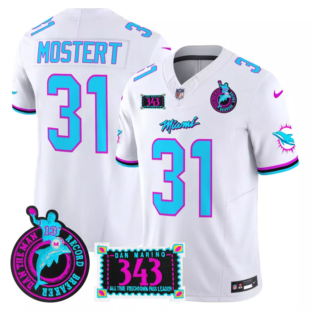 Raheem Mostert 31 Miami Dolphins Jersey White Dan Man Record Breaker Men Alternate