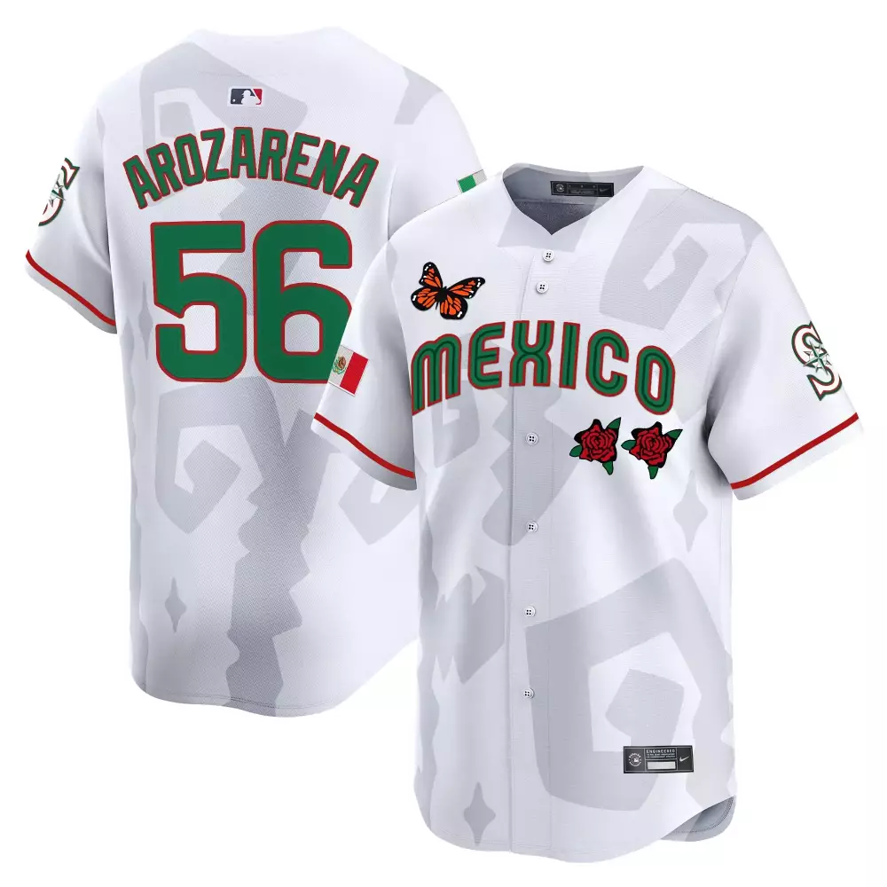 Arozarena Mexico 56 Jersey White Flag Butterfly Men Custom Design Green Red Vapor
