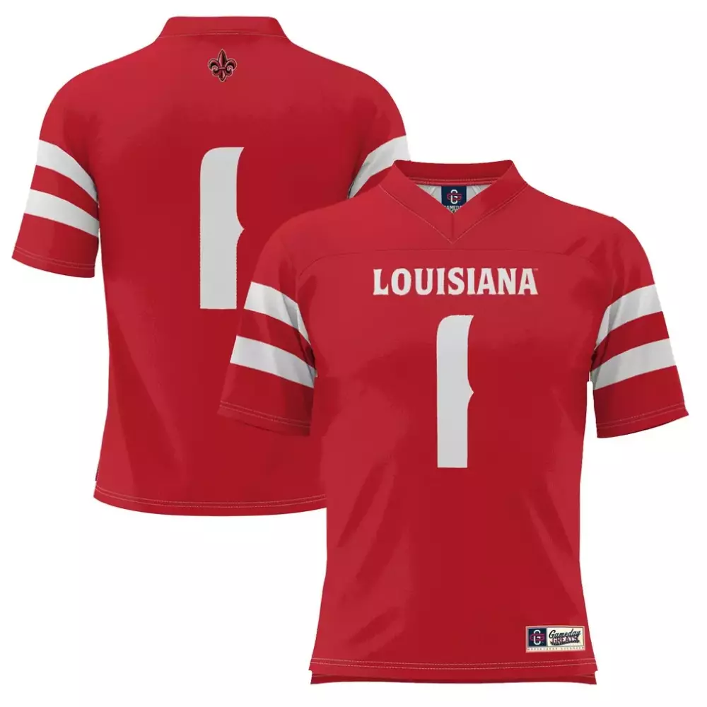 Louisiana Ragin' Cajuns 1 Jersey Red Fleur-de-lis Men White Gameday