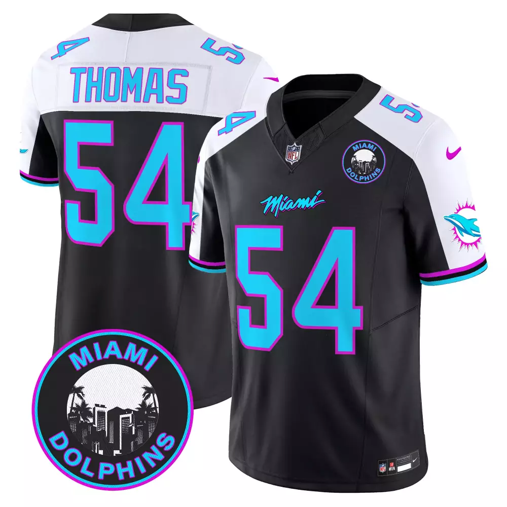 Thomas 54 Miami Dolphins Jersey Black Aqua-florida Heritage City Skyline Men Alternate