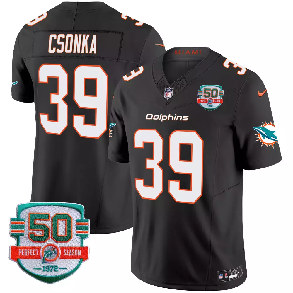Larry Csonka 39 Miami Dolphins Jersey Black 50th Perfect Season 1972 Men Game White