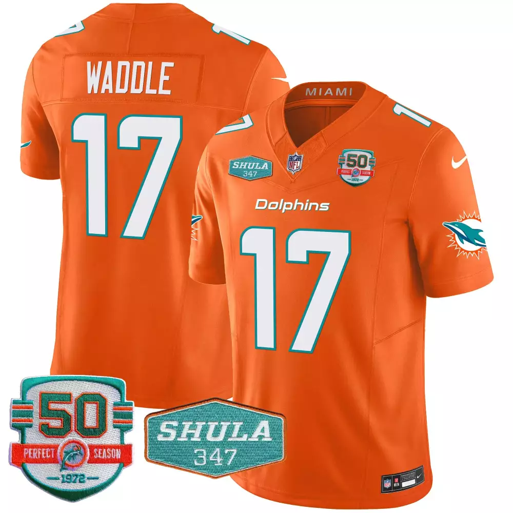 Jaylen Waddle 17 Dolphins Jersey Orange Perfect Season 50 1972 Shula 347 Men White