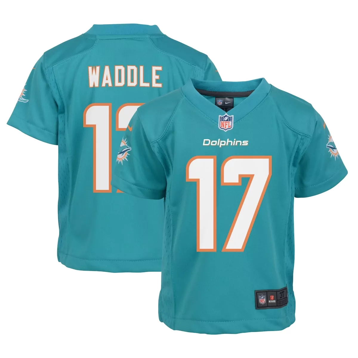 Jaylen Waddle 17 Miami Dolphins Jersey Aqua Kids Player Orange White Game