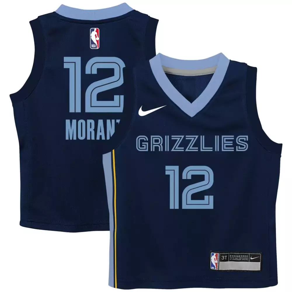 Ja Morant 12 Grizzlies Jersey Navy Kids Light Blue Gray Yellow Swingman Icon