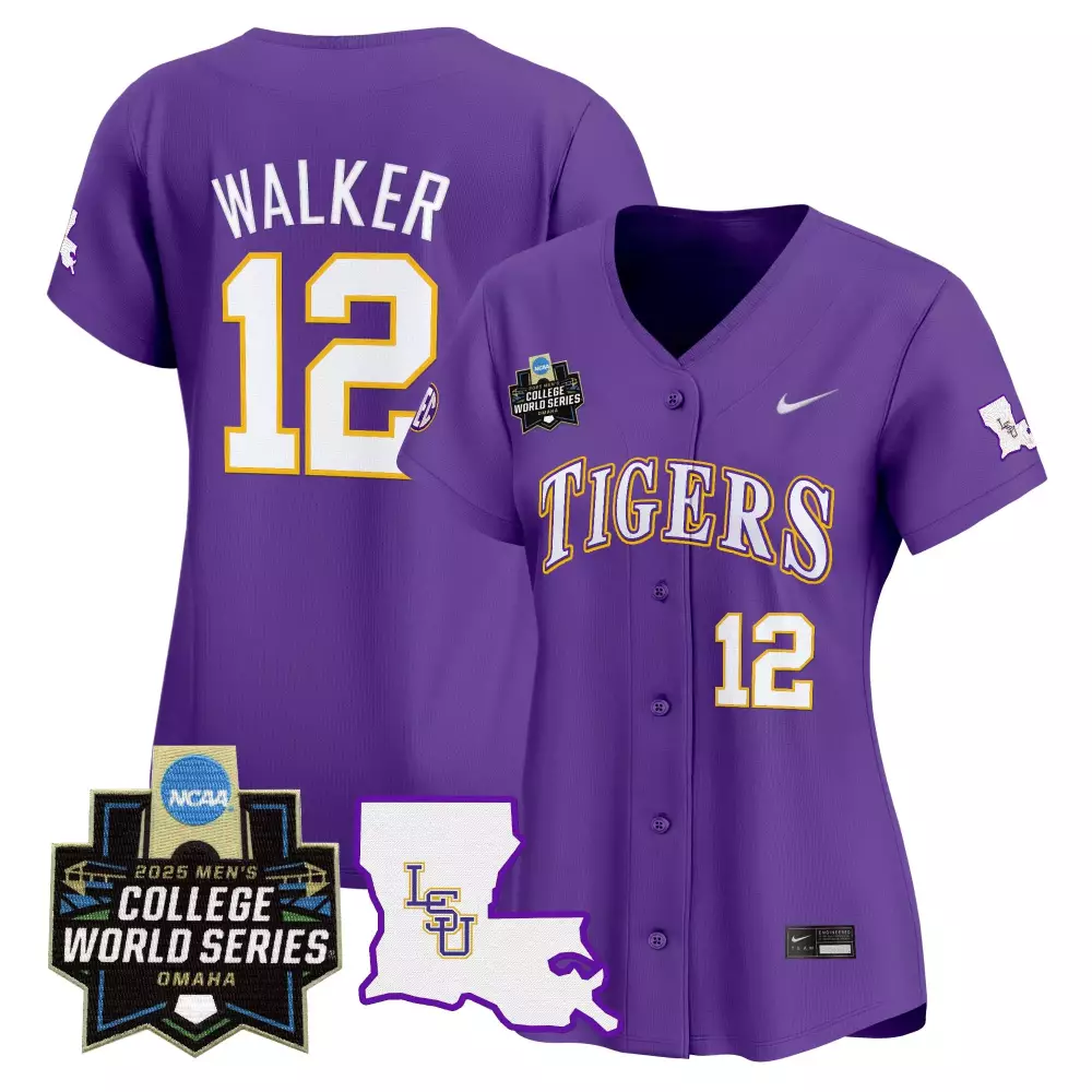Walker College 12 Lsu Tigers Jersey Purple 2025 Men's World Series Men White Yellow