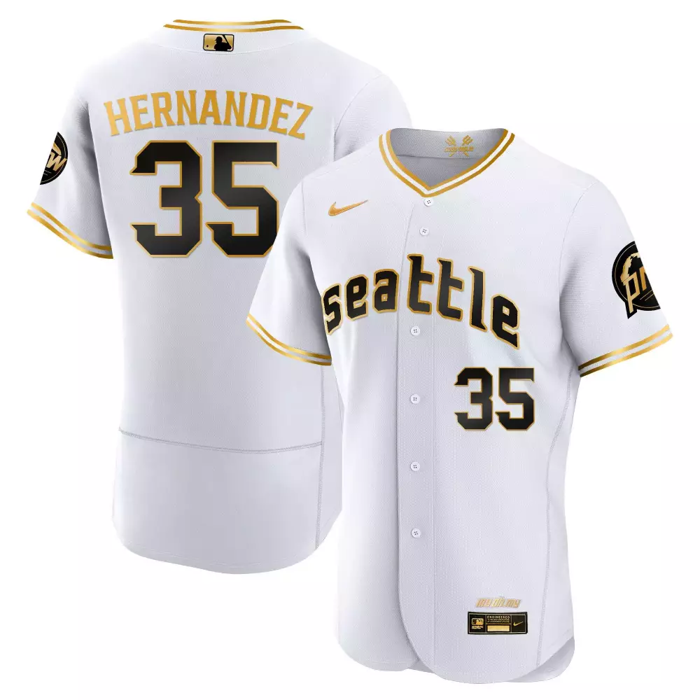 Teoscar Hernandez 35 Jersey White City Connect Seattle Mariners Men Black Gold Flex