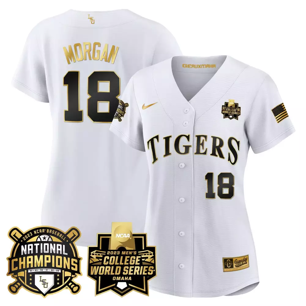 Tre Morgan 18 Tigers Jersey White 2023 Baseball National Champions Us Flag Men Black