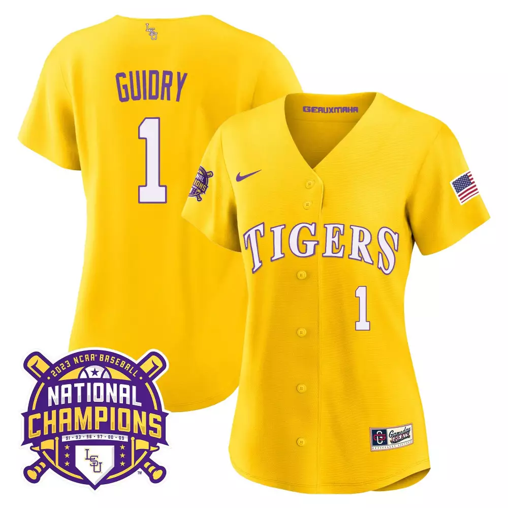 Weylin Guidry 1 Lsu Tigers Jersey Yellow 2023 Baseball National Champions Women Purple
