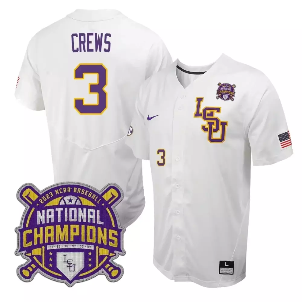 Dylan Crews 3 Lsu Jersey White National Champions 2023 Baseball Men Purple Gold All