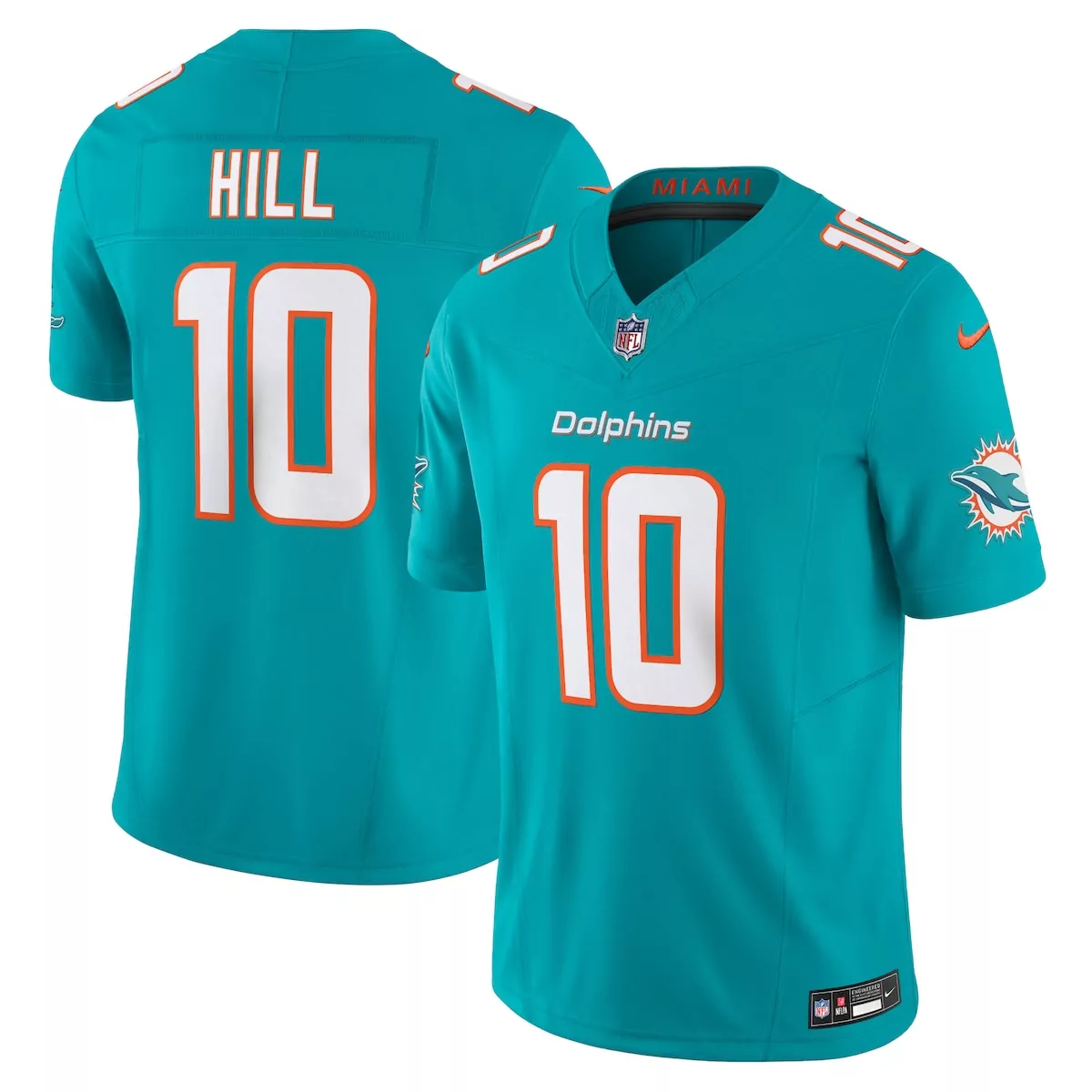 Tyreek Hill 10 Dolphins Jersey Teal Men Player White Orange Vapor Limited