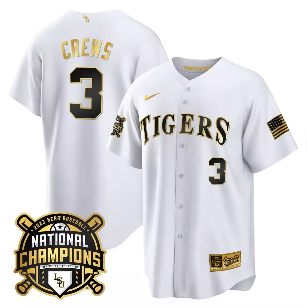 Dylan Crews 3 Tigers Jersey White 2023 Ncaa Baseball National Champions Men Black