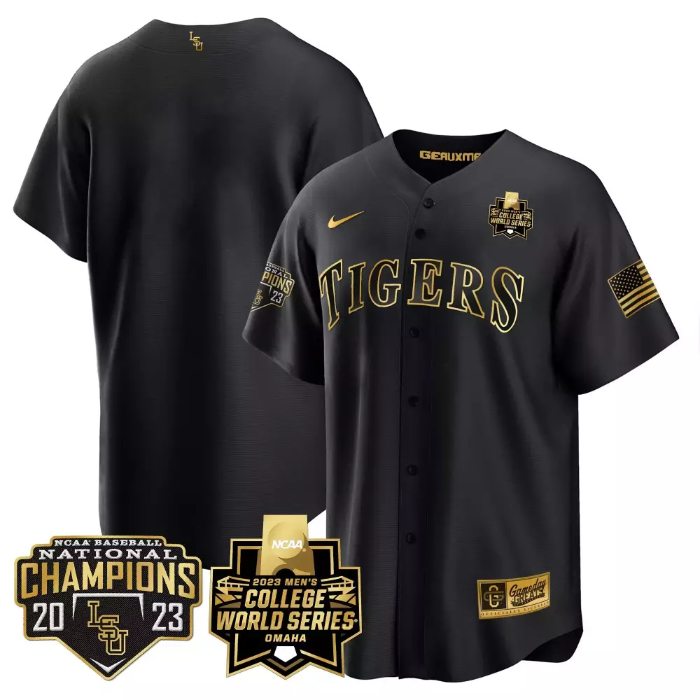 Lsu Tigers Jersey Black College World Series 2023 Men Gold Cool v4 All Stitched