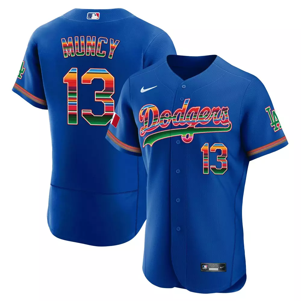 Max Muncy 13 Dodgers Jersey Royal Blue Men Split Custom Design Green Red Yellow Orange