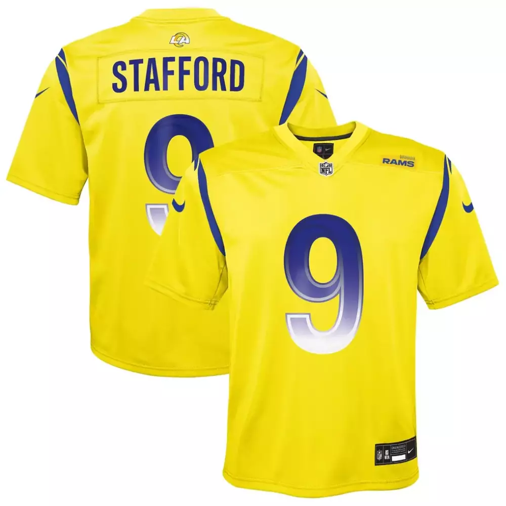 Matthew Stafford 9 Rams Jersey Yellow Men Game Blue