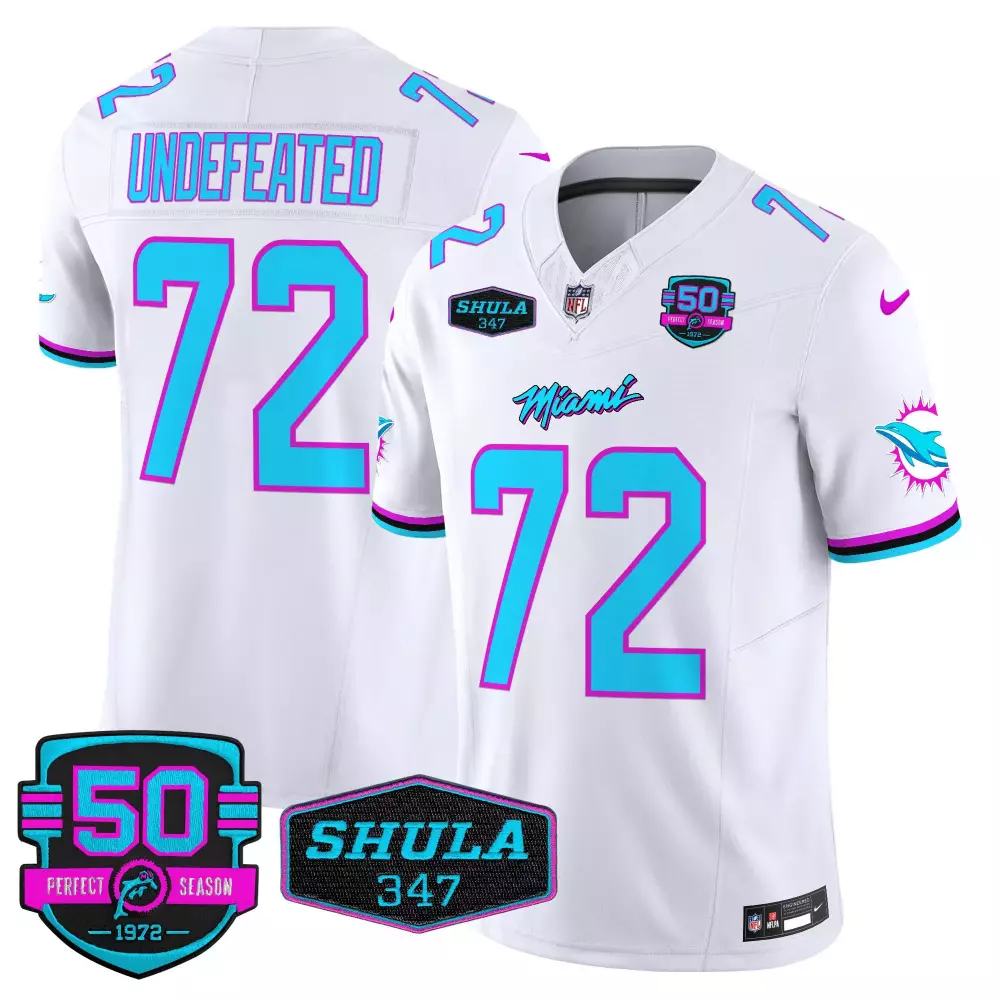 Undefeated Vice 72 Miami Dolphins Jersey White 50th Anniversary Perfect Season Shula 347 50 1972 2022