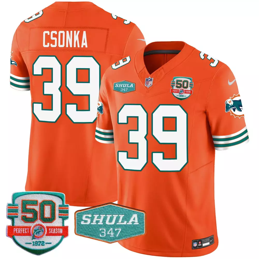 Larry Csonka 39 Miami Dolphins Jersey Orange 50th Perfect Season 1972 Shula 347 Men
