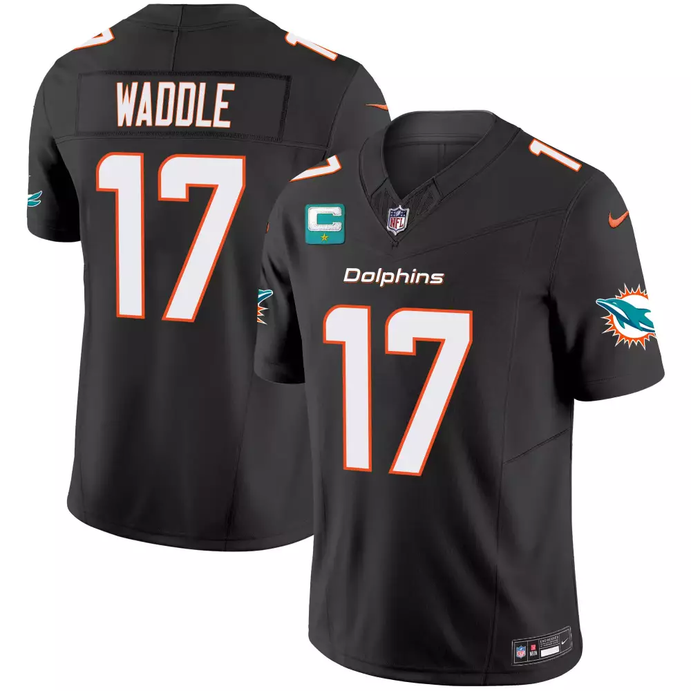 Jaylen Waddle 17 Dolphins Jersey Black Men Replica Orange White Vapor Limited v2