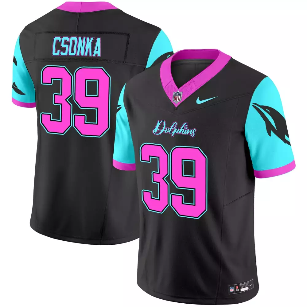 Larry Csonka 39 Dolphins Jersey Black Men Split Custom Design Pink Aqua Vapor Limited