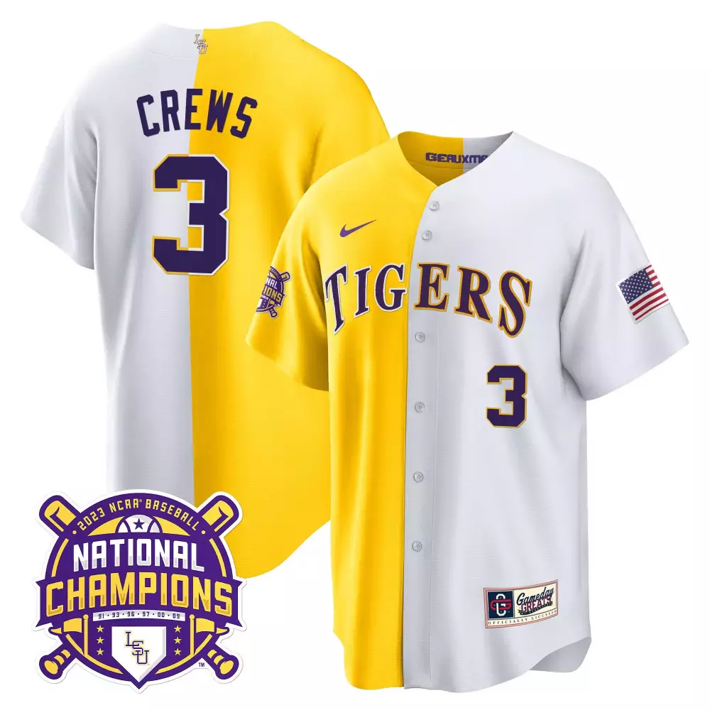 Dylan Crews 3 Tigers Jersey Yellow 2023 National Champions Baseball Gameday License