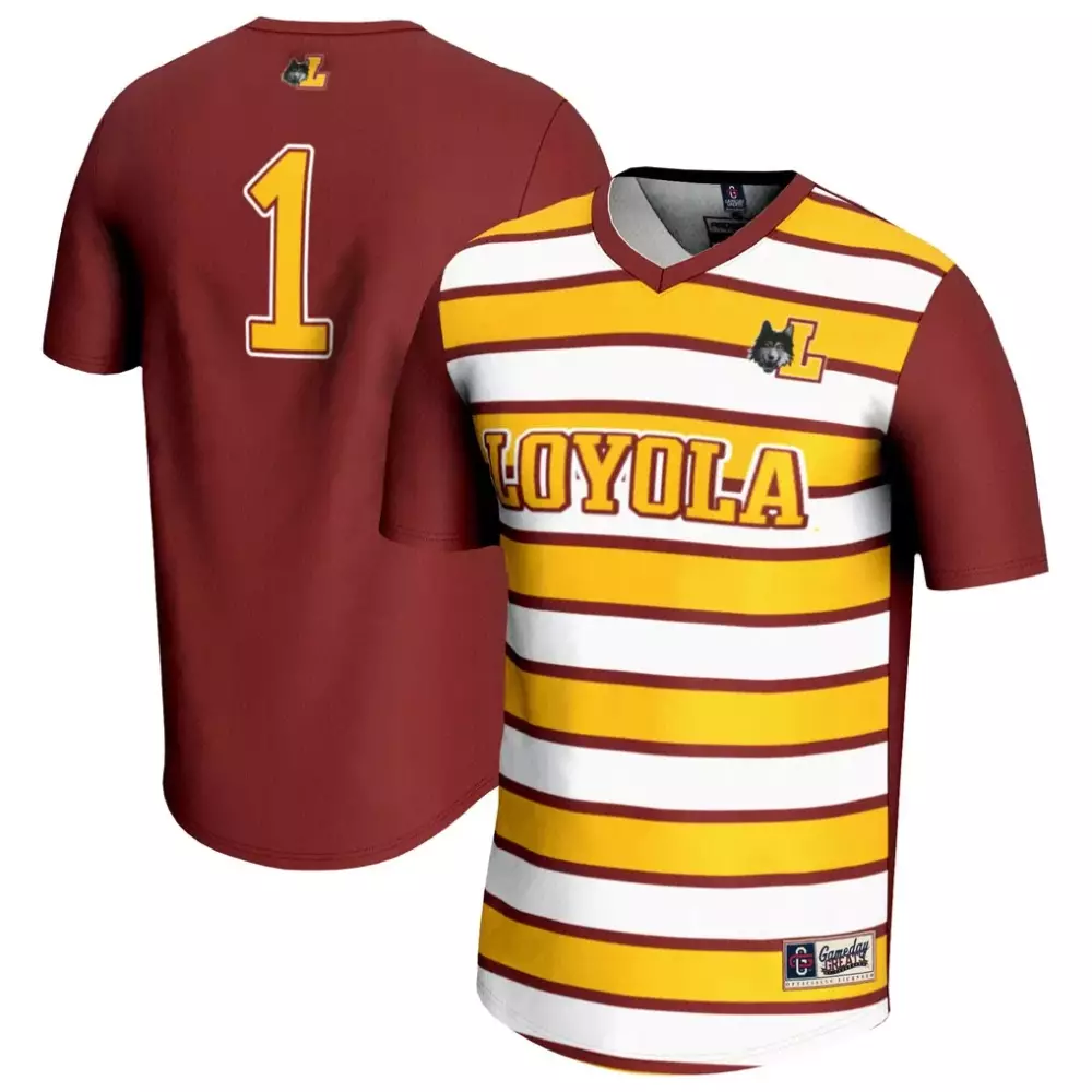Custom Loyola 1 Jersey Maroon Split Gold White Gameday Unisex Fashion