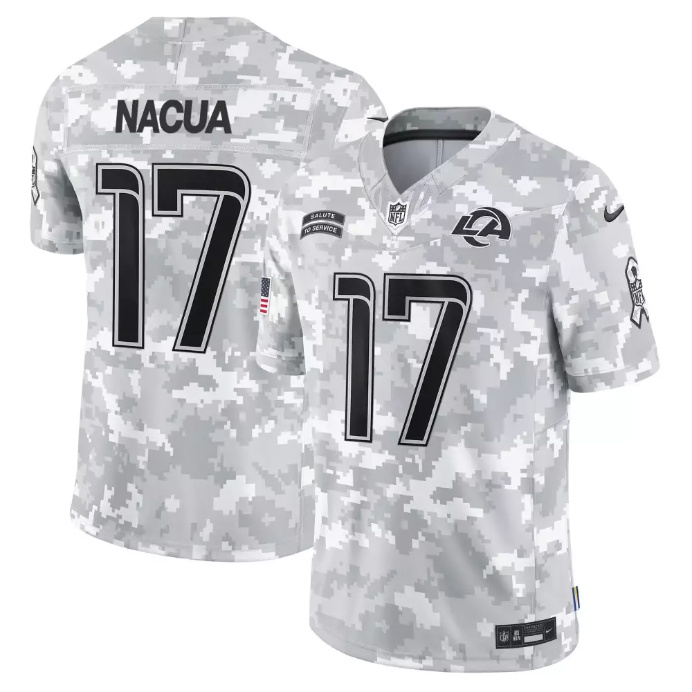Puka Nacua 17 Los Angeles Rams Jersey White Salute To Service American Flag Men Digital Camouflage