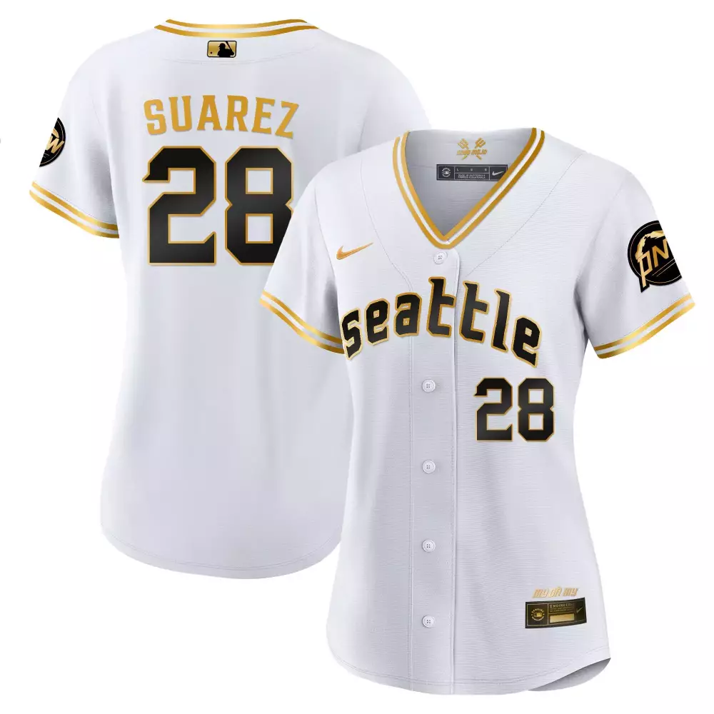 Eugenio Suarez 28 Jersey White Gold Collection Seattle Mariners Authentic Women Black