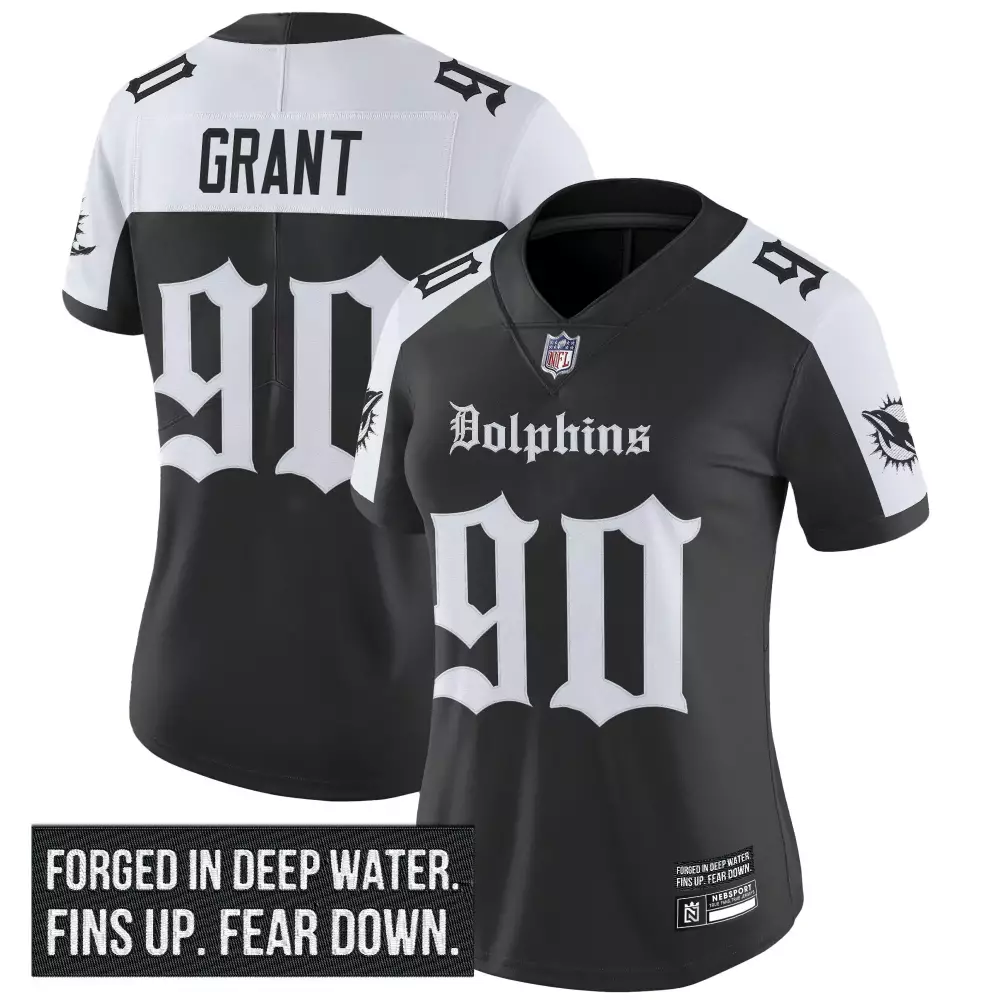 Anderson Deep 90 Dolphins Jersey Black Women Alternate Split Design White Stitched