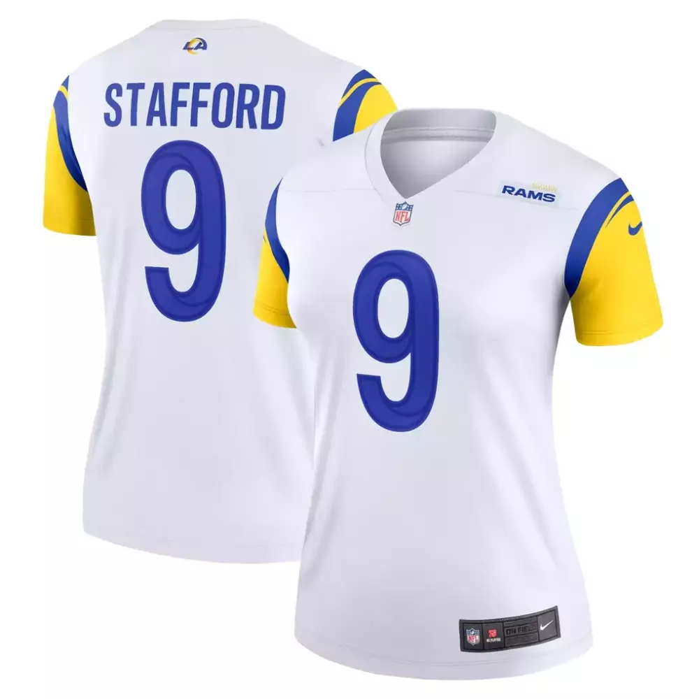 Matthew Stafford 9 Rams Jersey White Women Replica Royal Blue Yellow Alternate