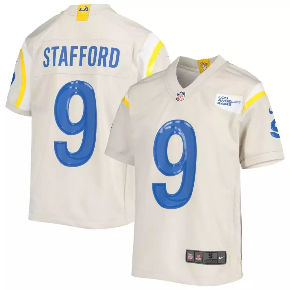 Matthew Stafford 9 Jersey White Los Angeles Rams Men Blue Yellow Game