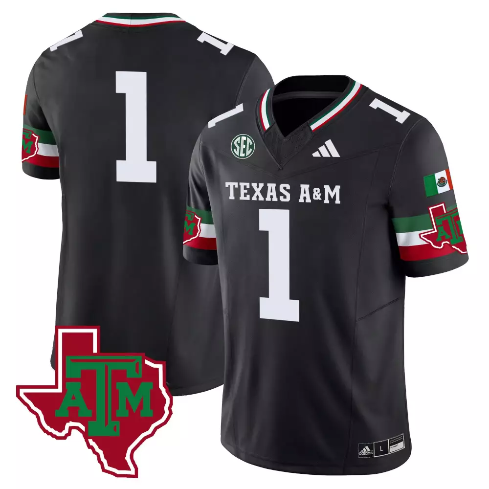 Texas A&m 1 Jersey Black Mexico Split Design White Green Red Vapor All Stitched