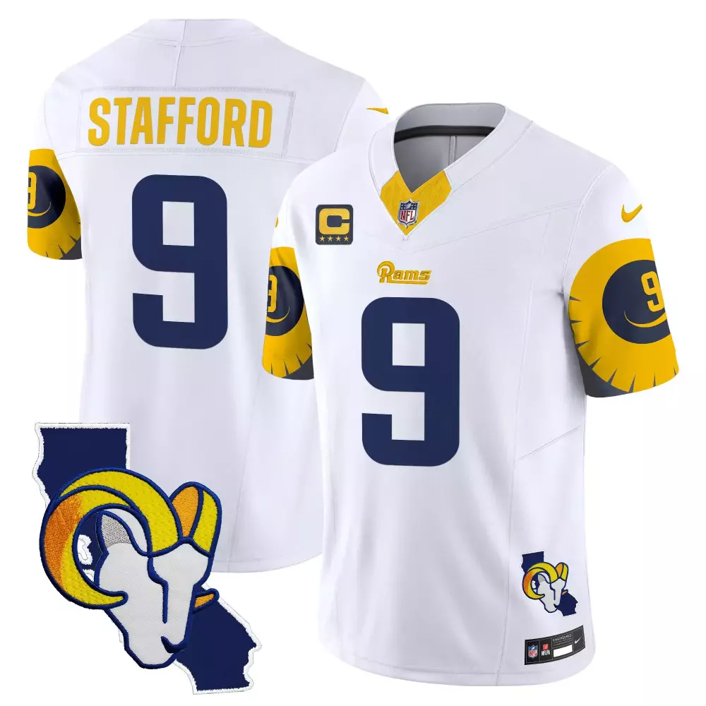 Matthew Stafford 9 Rams Jersey White California Men Alternate Blue Gold Vapor Limited