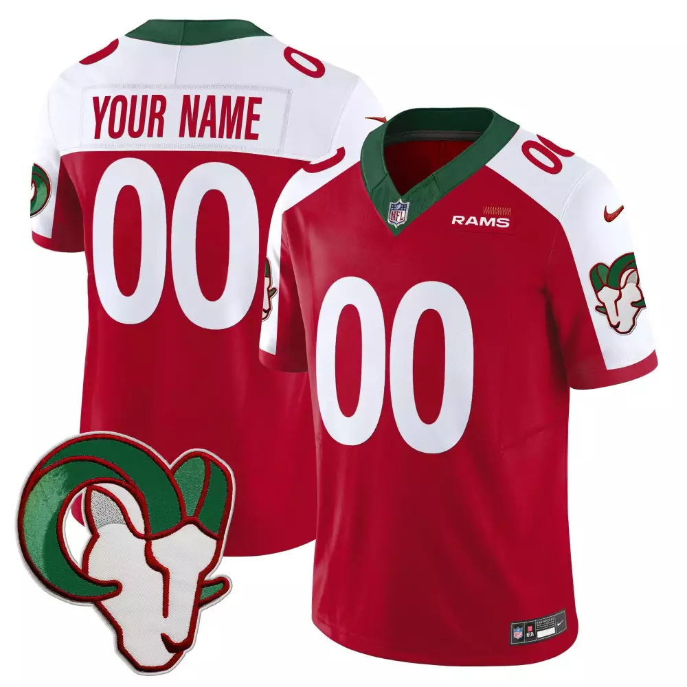 Custom Rams Jersey Red Ram Head Men Split Design Green White Alternate Vapor Limited