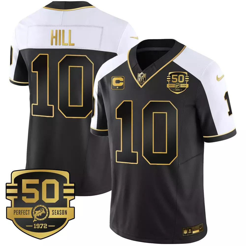 Tyreek Hill 10 Miami Dolphins Jersey Black 50th Anniversary 50 Perfect Season 1972
