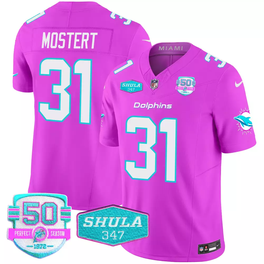 Raheem Mostert 31 Dolphins Jersey Pink Perfect Season 1972 Shula 347 Men Alternate